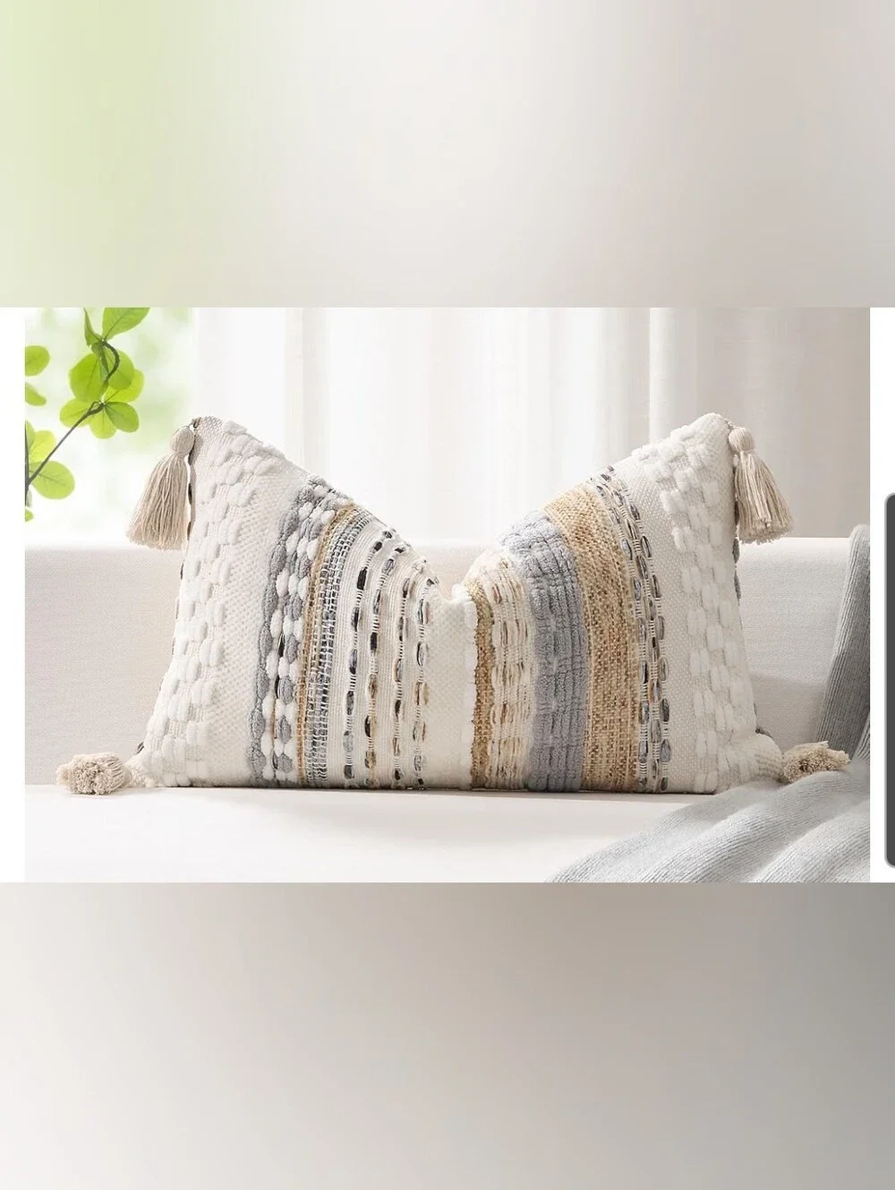 Textured Tassel Lumbar Accent Pillow Cover Size 12x20